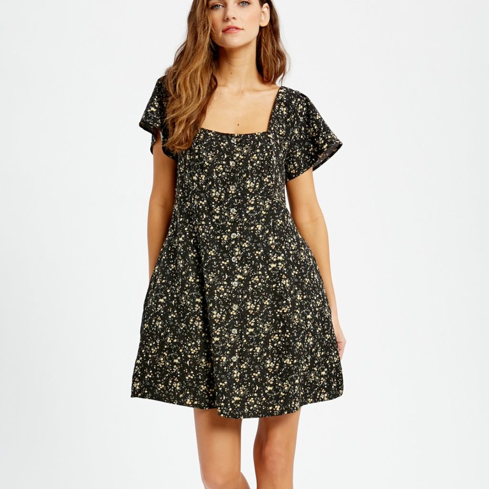 🆕Black Floral Square Neck Dress - Picture 4 of 4